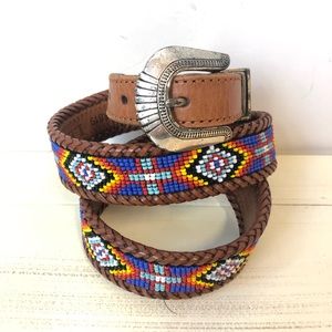 Vintage 90’s L.L.Bean Beaded Western Leather Belt
